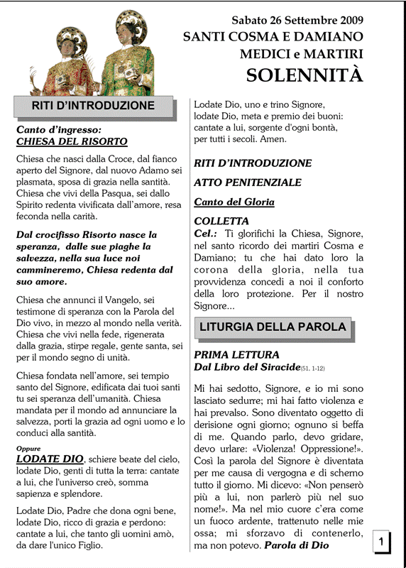 foglietto della messa scaricare